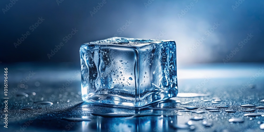 A single ice cube, reflecting the surrounding light, sits on a cool surface, melting slowly and leaving a trail of glistening water droplets. A single ice cube, reflecting the surrounding light, sits on a cool surface, melting slowly and leaving a trail of glistening water droplets.