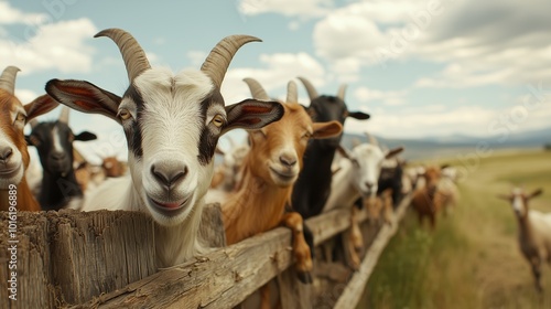 Charming Goats in Pastoral Landscape with Blue Sky