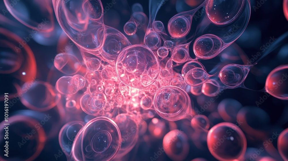 A vivid abstract depiction of translucent bubbles floating in a cosmic space, featuring vibrant shades of pink and blue. A vivid abstract depiction of translucent bubbles floating in a cosmic space, featuring vibrant shades of pink and blue.