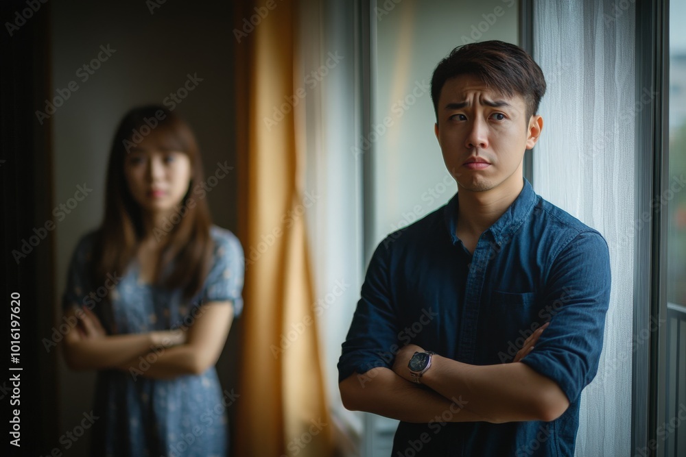 A man and woman indoors appear involved in a serious emotional discussion, underscored by expressions of concern and unease, representing relational dynamics. A man and woman indoors appear involved in a serious emotional discussion, underscored by expressions of concern and unease, representing relational dynamics.
