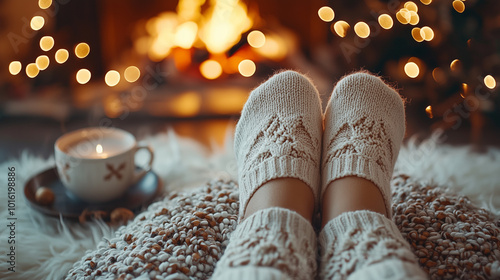 Wallpaper Mural Woman Relaxing by the Fire with Hot Drink Torontodigital.ca