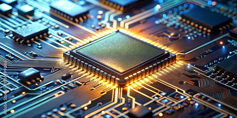 The Glowing Heart of a Technological Symphony, Where Micro-Circuits Dance and Data Flows Like Liquid Gold The Glowing Heart of a Technological Symphony, Where Micro-Circuits Dance and Data Flows Like Liquid Gold