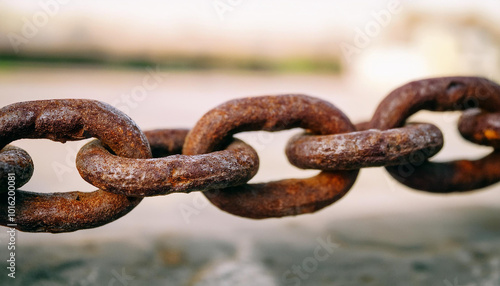 Rusted iron chain links. Close-up.