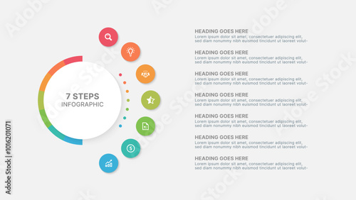 Modern Circular Round Infographic Design Template with 7 Data Points