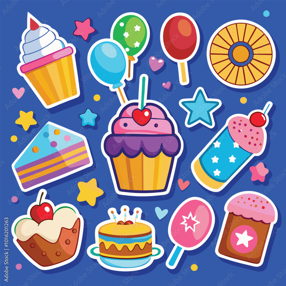 birthday party set set of cupcakes set of cakes cute party sticker set birthday party set set of cupcakes set of cakes cute party sticker set