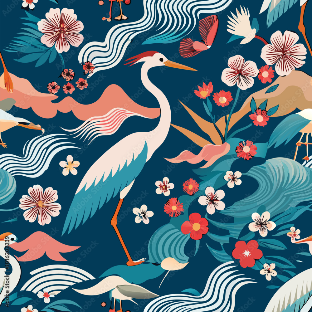 Obraz premium pattern with birds and flowers seamless floral pattern seamless floral background seamless pattern with flowers