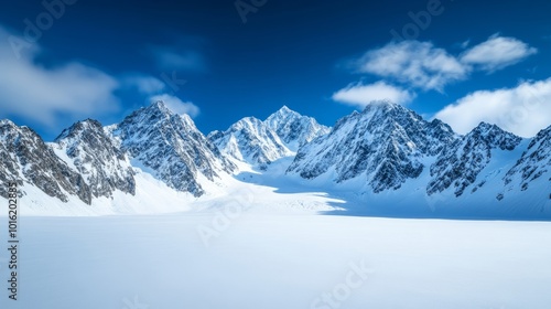 Wallpaper Mural Massive snow-covered mountain range with mist rising from a frozen valley under a pale winter sun  Torontodigital.ca
