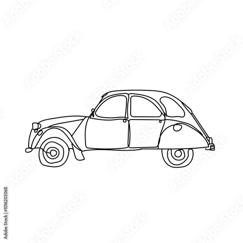 dessin en ligne continue d'une vieille voiture, vecteur, line art