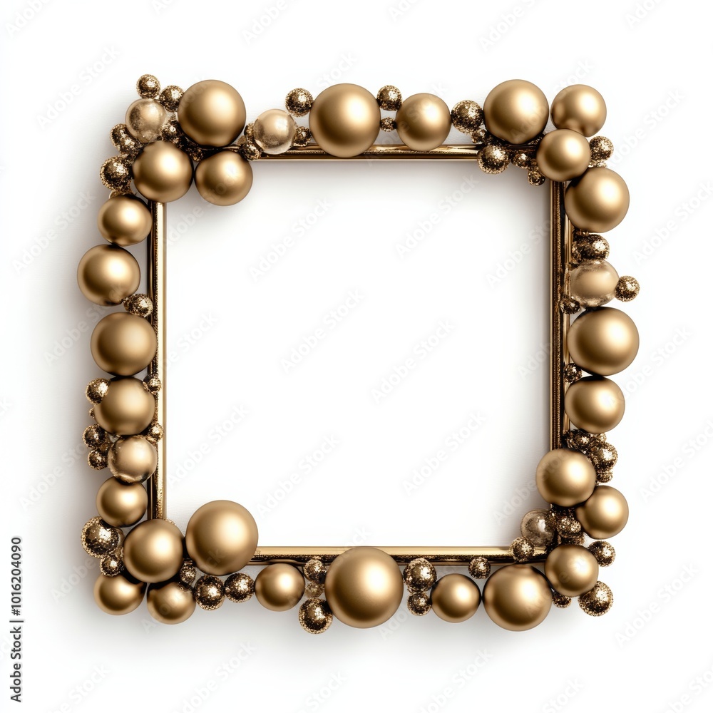 Modern glass New Year picture frame with floating champagne bubbles design around the edges isolated on white background Modern glass New Year picture frame with floating champagne bubbles design around the edges isolated on white background