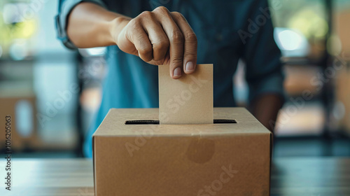 Citizen casting a vote in a ballot box during a presidential election, symbolizing democracy and freedom