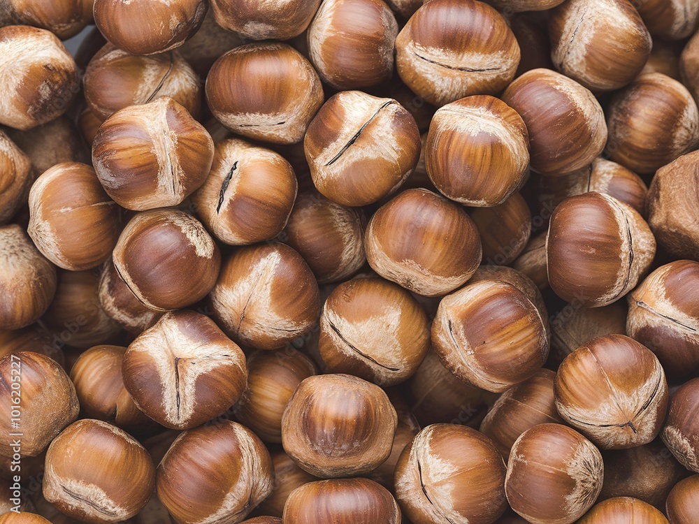 A close-up view of numerous hazelnuts A close-up view of numerous hazelnuts