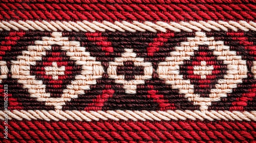 Colorful vibrant woven fabric by cotton with geometric pattern.