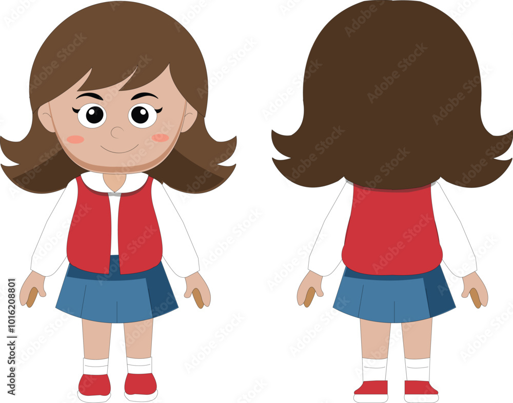 Fototapeta premium Girl Kids Set Front and Back Vector