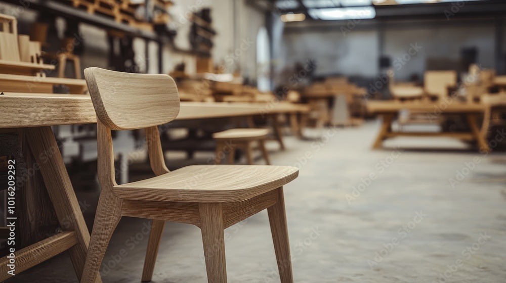 The concept of producing furniture. furniture workshop. 3d render, Generative Ai The concept of producing furniture. furniture workshop. 3d render, Generative Ai