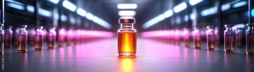 Medicine vial in laboratory setting Medicine vial in laboratory setting