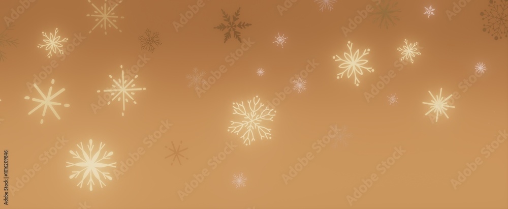Abstract Winter Snowflakes on a Golden Background