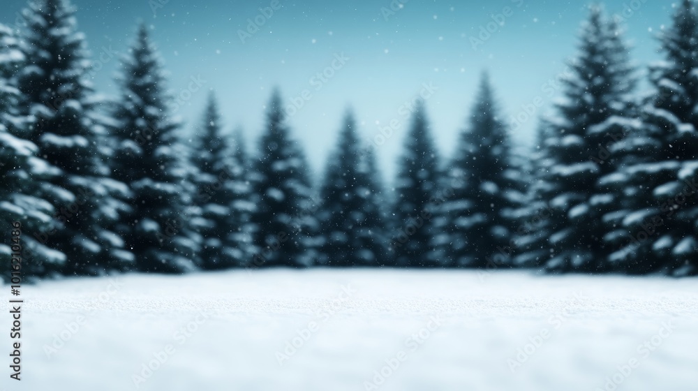 Naklejka premium Snowflakes gently falling over a winter forest clearing with a soft white background for text space