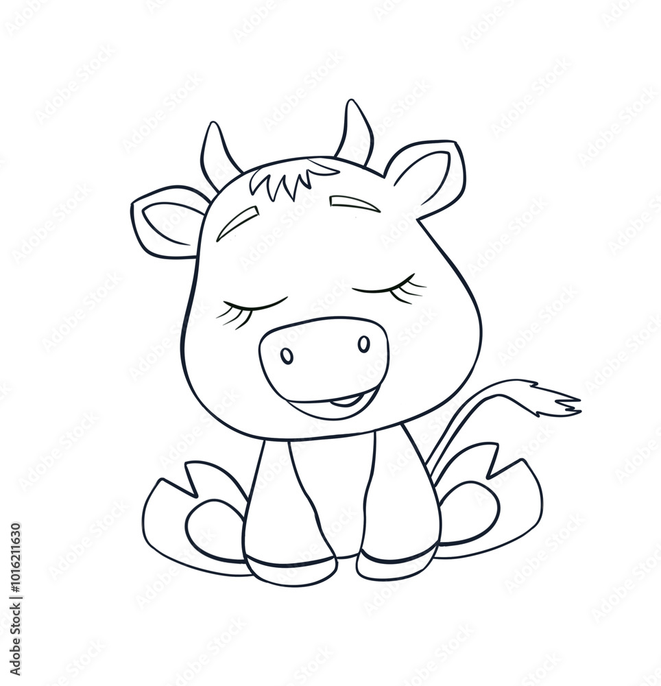 Baby cow line art. Coloring page of Cute Cartoon cow for kids coloring book Baby cow line art. Coloring page of Cute Cartoon cow for kids coloring book