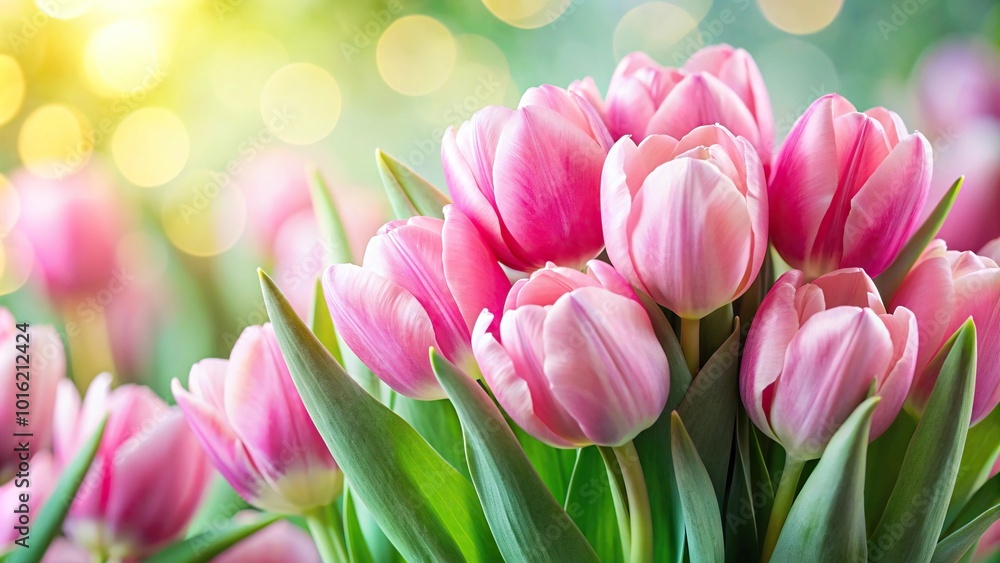 Macro background of vibrant pink tulips