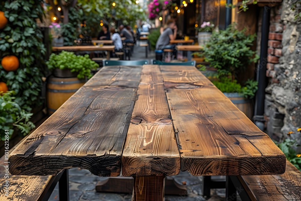 Rustic Outdoor Dining Experience in a Lush Garden Patio with Ambient Lighting Rustic Outdoor Dining Experience in a Lush Garden Patio with Ambient Lighting