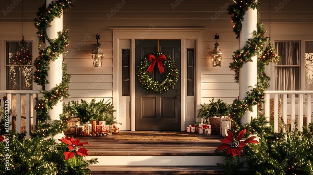 Festive Christmas Decor on a House Porch Festive Christmas Decor on a House Porch