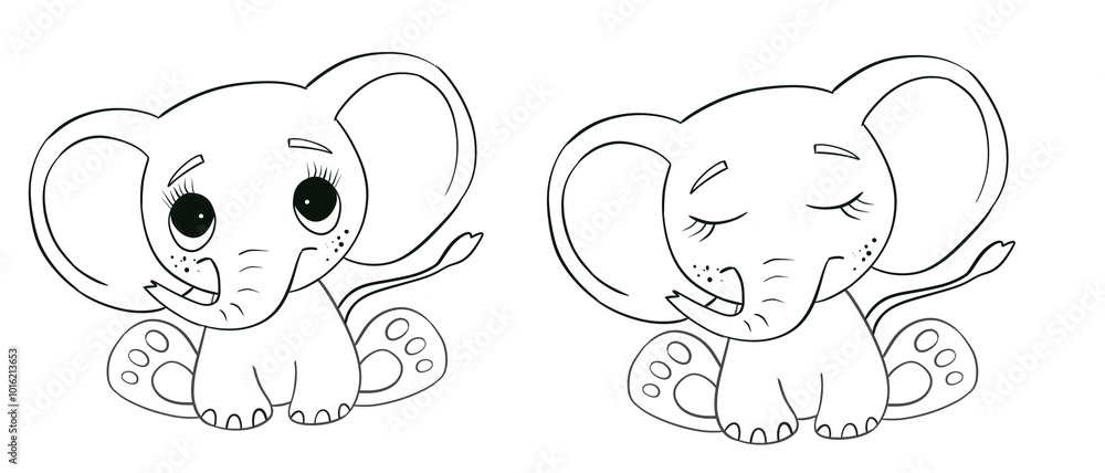 Baby elephant line art. Coloring page of Cute Cartoon elephant for kids coloring book Baby elephant line art. Coloring page of Cute Cartoon elephant for kids coloring book