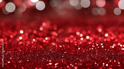 Twinkling red glitter background with shining stars, soft festive glow creating a blurred effect for holiday designs 