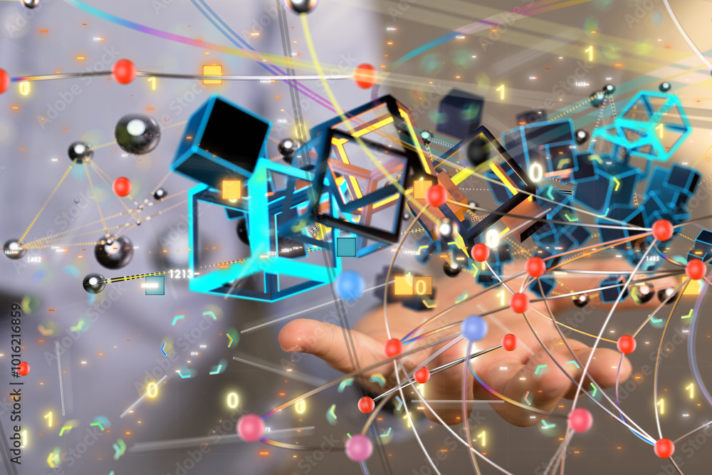 Neural network 3D illustration. Big data and cybersecurity - 3d Neural network 3D illustration. Big data and cybersecurity - 3d