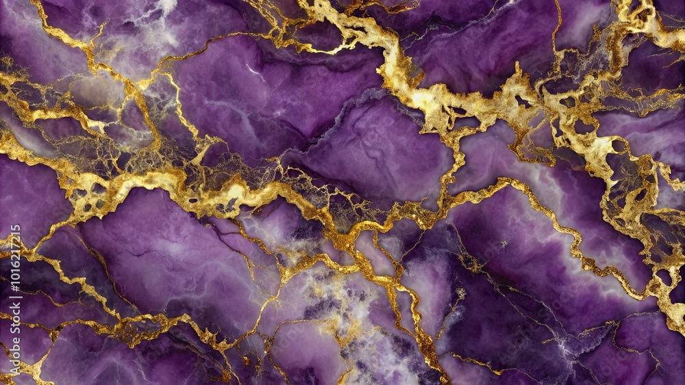 Obraz premium A Swirling Symphony of Purple and Gold Veins in a Luxurious Marble Texture