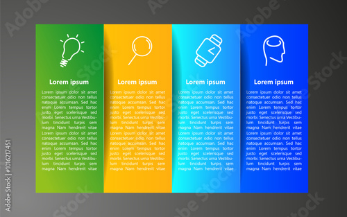 Four-part infographic with four colors in paper form product choice or versions