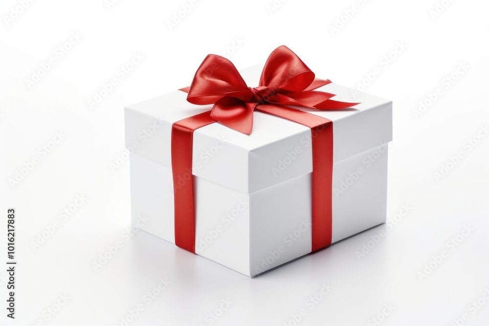 White gift box background ribbon red. White gift box background ribbon red.