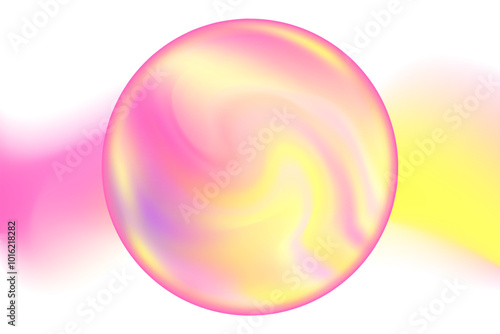 Cute pink, yellow iridescent magic ball with blurry wave form, smooth gradient brush stroke isolated motion element, transparent background. Dream glow abstract dynamic watercolor shape.