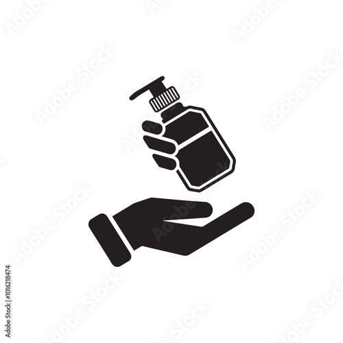 Antiseptic Vector stock icon illustration, hand holding a bottle