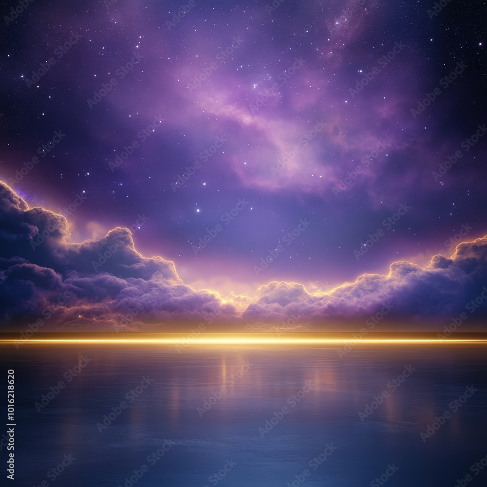 Fototapeta premium Serene Night Sky Over Calm Sea with Stars.