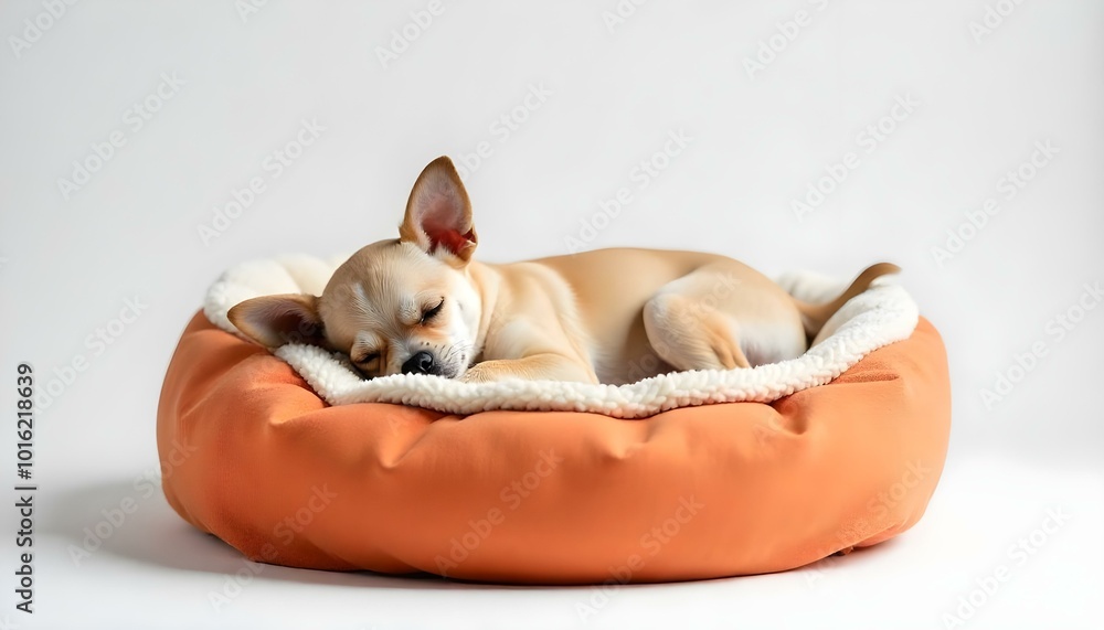 Plush orange dog bed isolated on a white background Plush orange dog bed isolated on a white background