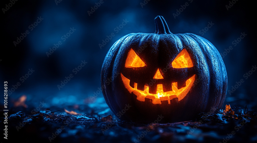 glowing Halloween pumpkin sits in eerie moonlight, its carved face illuminated with an otherworldly glow. The empty blank caption space invites creative messages or spooky captions, enhancing the magi glowing Halloween pumpkin sits in eerie moonlight, its carved face illuminated with an otherworldly glow. The empty blank caption space invites creative messages or spooky captions, enhancing the magi