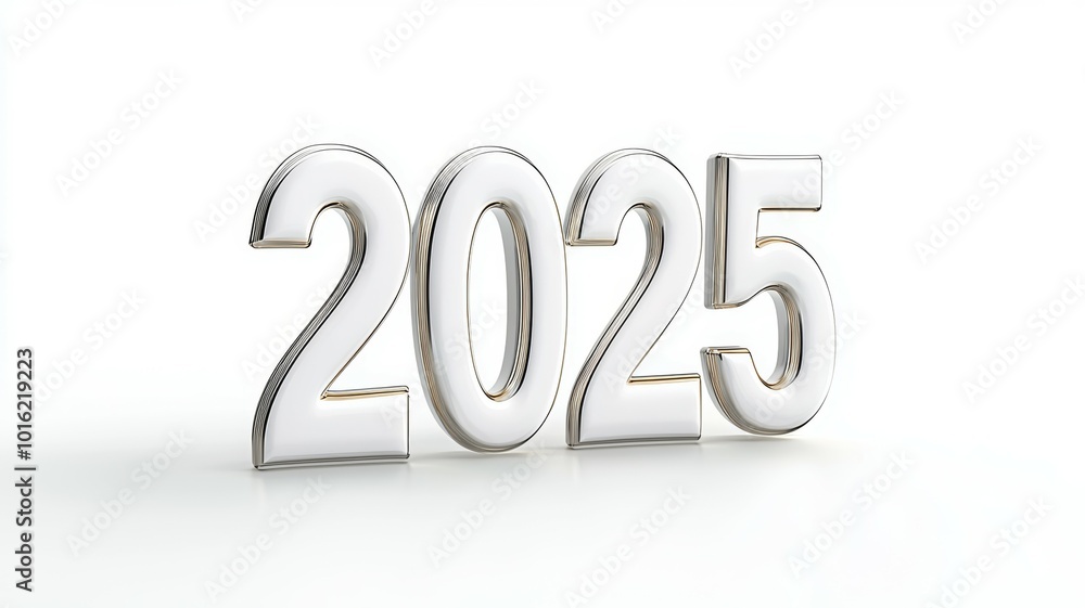 Stylish metallic numbers 2025 representing the future year, designed with a sleek modern aesthetic against a minimalist background Stylish metallic numbers 2025 representing the future year, designed with a sleek modern aesthetic against a minimalist background