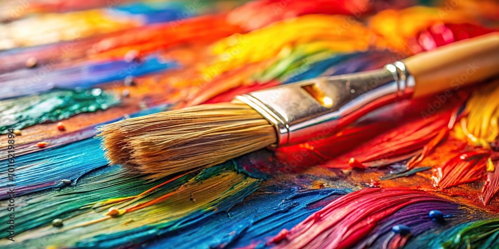 Macro close-up of vibrant painted brush strokes on canvas Macro close-up of vibrant painted brush strokes on canvas