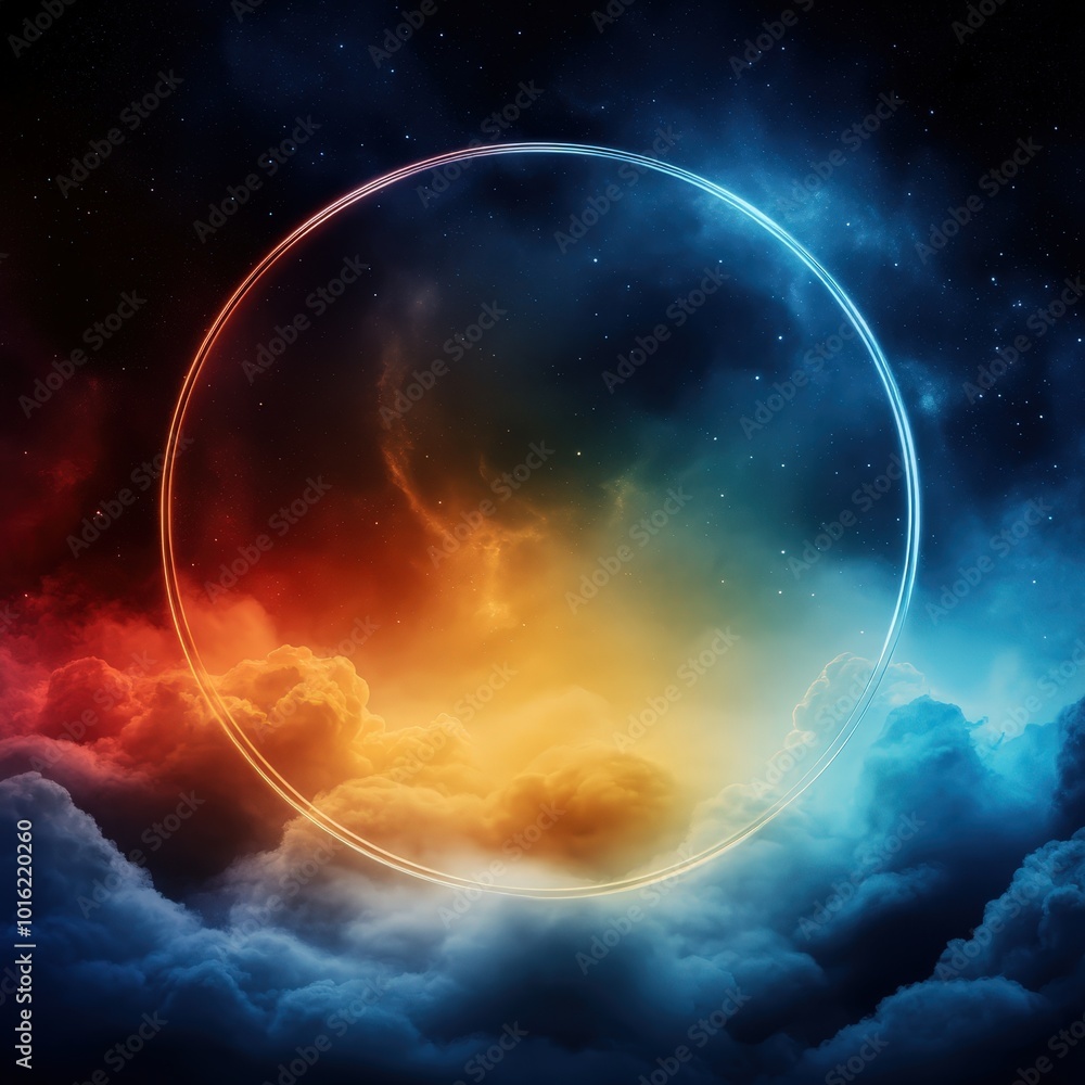 Obraz premium Glowing Circle in Cosmic Clouds.