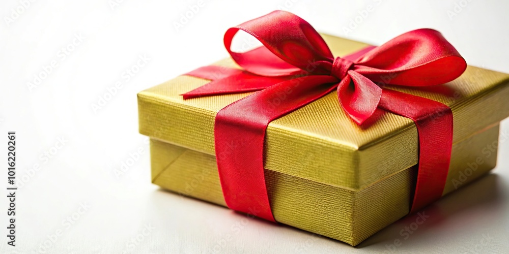 Obraz premium Macro colored gift box with red ribbon isolated