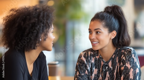 photo of two women talking each other in the office photo