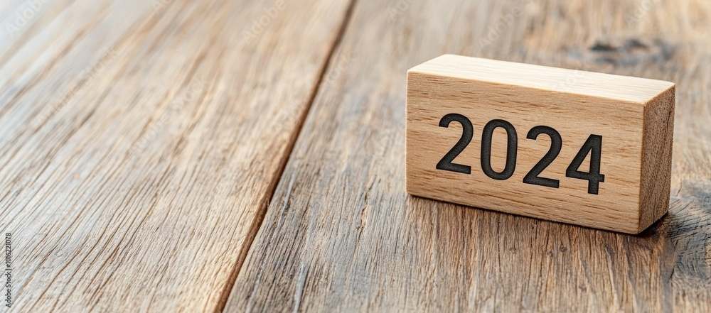 Block with number 2024 resting on a wooden surface, symbolizing the upcoming New Year and fresh beginnings in various contexts such as planning, resolutions, and events Block with number 2024 resting on a wooden surface, symbolizing the upcoming New Year and fresh beginnings in various contexts such as planning, resolutions, and events