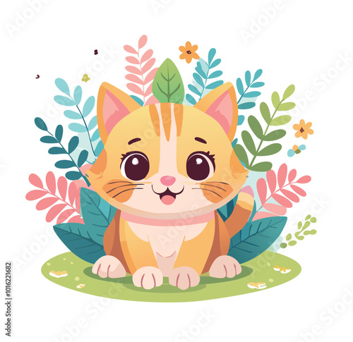 a cute fluffy kitten cat with flowers