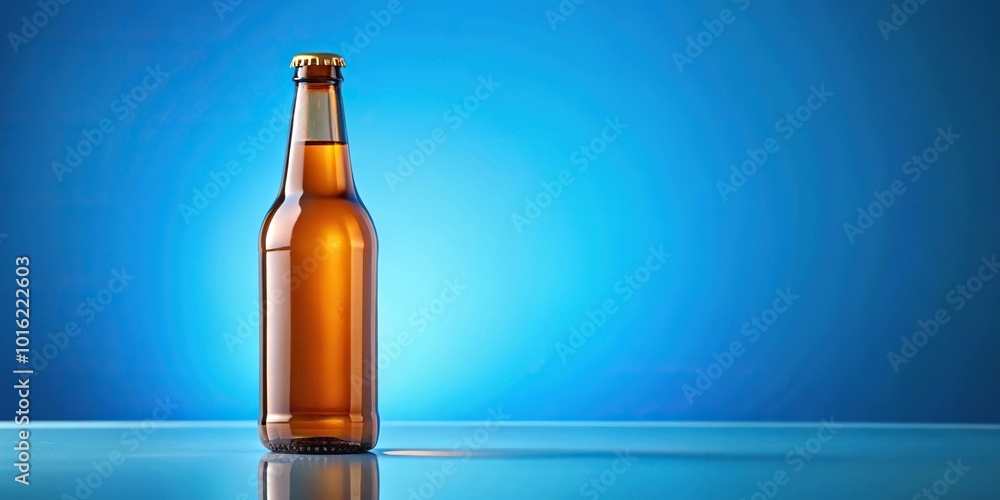 Mockup beer bottle on blue background Mockup beer bottle on blue background
