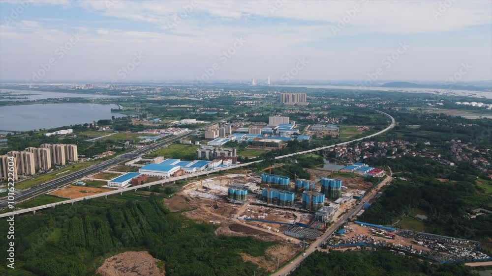 Aerial view of the area between rural and urban landscapes Aerial view of the area between rural and urban landscapes