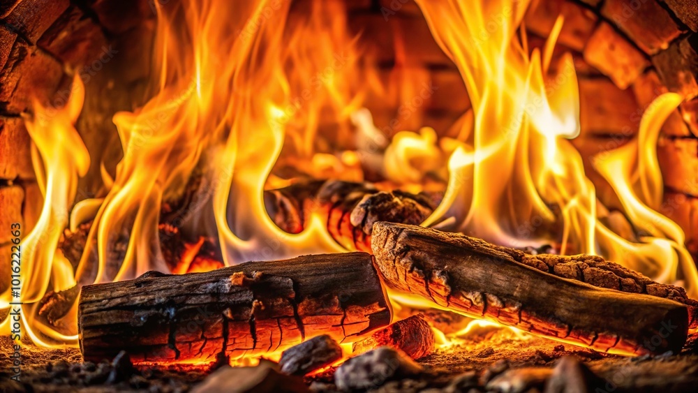 Macro flames burning wood inside fireplace Macro flames burning wood inside fireplace