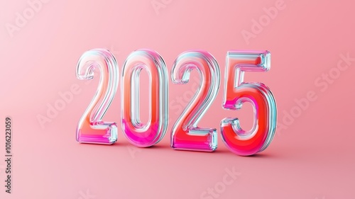 Colorful 3D text of the number 2025 against a vibrant pink background with a glossy finish, expressing a modern and festive atmosphere for upcoming events