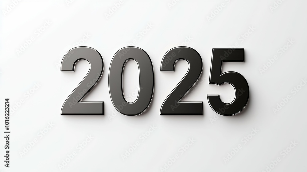 A sleek representation of the year 2025 displayed prominently against a clean background, symbolizing new beginnings and modernity in the upcoming year A sleek representation of the year 2025 displayed prominently against a clean background, symbolizing new beginnings and modernity in the upcoming year
