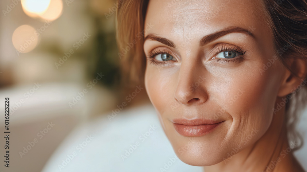 Radiant middle-aged woman with flawless youthful skin, skincare and beauty model Radiant middle-aged woman with flawless youthful skin, skincare and beauty model
