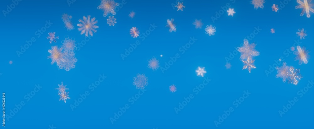 Falling Snowflakes Against Blue Sky Falling Snowflakes Against Blue Sky